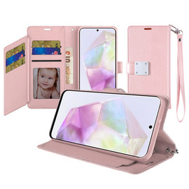 Extra Series Essential Leather Wallet Stand Case for Samsung Galaxy A36 5G - Rose Gold
