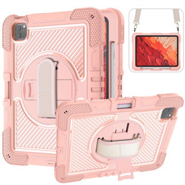 Military Grade 3-IN-1 Hybrid Armor Case with Hand and Shoulder Strap for iPad Pro 13-inch (M4) - Rose Gold