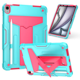 Military Grade Drop Proof Rugged Hybrid Armor Case with Kickstand for iPad Air 11-inch (M3/M2) - Teal Hot Pink