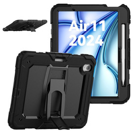 Military Grade Shockproof Rugged Hybrid Case with Kickstand for iPad Air 11-inch (M3/M2) - Black