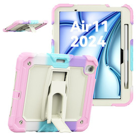 Military Grade Shockproof Rugged Hybrid Case with Kickstand for iPad Air 11-inch (M3/M2) - Blue Pink Purple