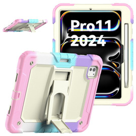 Military Grade Shockproof Rugged Hybrid Case with Kickstand for iPad Pro 11-inch (M4) - Blue Pink Purple