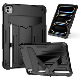 Military Grade Drop Proof Rugged Hybrid Armor Case with Kickstand for iPad Pro 11-inch (M4) - Black