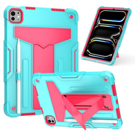 Military Grade Drop Proof Rugged Hybrid Armor Case with Kickstand for iPad Pro 11-inch (M4) - Teal Hot Pink