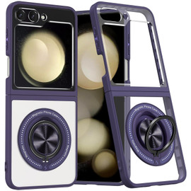 Tough Shield Crystal Case with MagSafe Magnetic Ring Holder for Samsung Galaxy Z Flip 6 - Purple