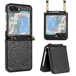 Mandala Flower Leather Protective Cover with Strap for Samsung Galaxy Z Flip 6 - Black