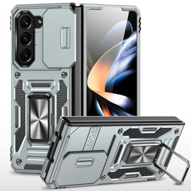 Military Grade Ring Holder Case with Camera Lens Cover for Samsung Galaxy Z Fold 6 - Grey