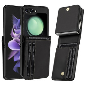 Luxury Leather Wallet Case for Samsung Galaxy Z Flip 6 - Black