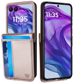 Luxury Leather Wallet Case for Motorola Razr Plus 2024 - Rose Gold