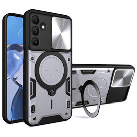 Superior Series Magnetic Hybrid Case with Ring Stand and Camera Lens Cover for Samsung Galaxy A26 5G - Silver