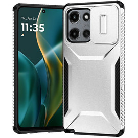 Combat Tough Series Hybrid Case with Camera Lens Cover for Motorola Moto G Stylus 2025 - Silver