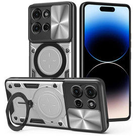 Superior Series Hybrid Case with Ring Stand and Camera Lens Cover for Motorola Moto G Stylus 2025 - Silver