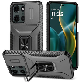 Combat Tough Series Ring Holder Case with Camera Lens Cover for Motorola Moto G Stylus 2025 - Grey