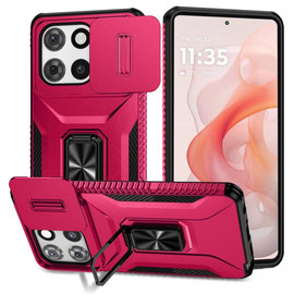 Combat Tough Series Ring Holder Case with Camera Lens Cover for Motorola Moto G Stylus 2025 - Hot Pink
