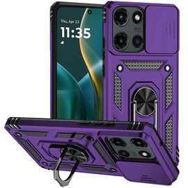 Military Grade Hybrid Case with Ring Grip and Camera Lens Protector for Motorola Moto G Stylus 2025 - Purple