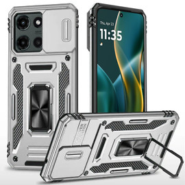 Military Grade Ring Holder Case with Camera Lens Cover for Motorola Moto G Stylus 2025 - Silver