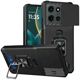 Military Grade All-In-One Ring Stand Card Case for Motorola Moto G Stylus 2025 - Black