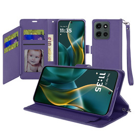 Extra Series Essential Leather Wallet Stand Case for Motorola Moto G Stylus 2025 - Purple