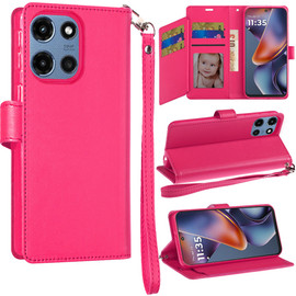 Extra Series Essential Leather Wallet Stand Case for Motorola Moto G 2025 - Pink