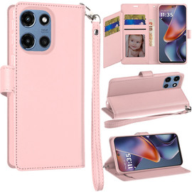 Extra Series Essential Leather Wallet Stand Case for Motorola Moto G 2025 - Rose Gold