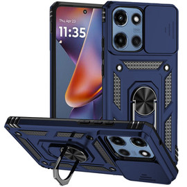 Military Grade Hybrid Case with Ring Grip and Camera Lens Protector for Motorola Moto G 2025 - Blue