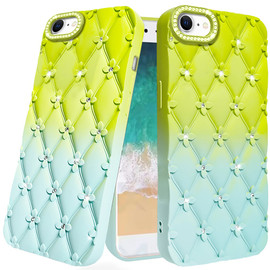 Floral Joy Diamond Crystal TPU Case for iPhone 16e - Light Green Teal