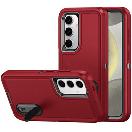 Military Grade Certified TUFF Hybrid Armor Case with Kickstand for Samsung Galaxy S25 - Red