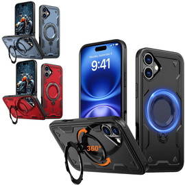 VALUE 3-PACK Military Grade MagSafe Hybrid Case with Kickstand Ring Holder for iPhone 16 Plus - Black Blue Red