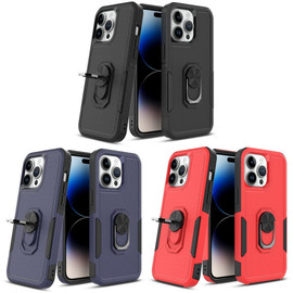 VALUE 3-PACK TUFF Shockproof Hybrid Armor Case with Ring Grip for iPhone 15 Pro Max - Black Blue Red