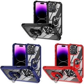 VALUE 3-PACK Tough Shield Snap-on Transparent Case with Ring Grip for iPhone 15 Pro Max - Black Blue Red