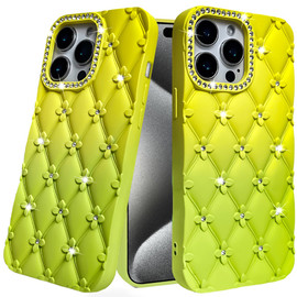 Floral Joy Diamond Crystal TPU Case for iPhone 15 Pro Max - Yellow Green