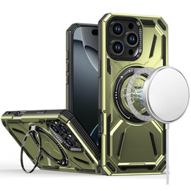 Military Grade MagSafe Hybrid Armor Case with Rotating Kickstand for iPhone 16 Pro Max - Green