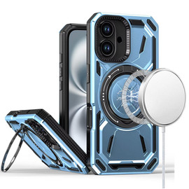 Military Grade MagSafe Hybrid Armor Case with Rotating Kickstand for iPhone 16 Plus - Blue