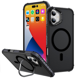 InFrame Series Shatterproof MagSafe Case with Camera Ring Stand for iPhone 16 - Black
