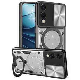 Superior Series Hybrid Case with MagSafe Magnetic Ring Stand and Camera Lens Cover for Samsung Galaxy S25 Edge - Silver