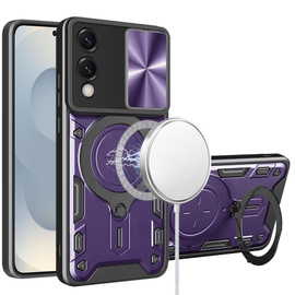 Superior Series Hybrid Case with MagSafe Magnetic Ring Stand and Camera Lens Cover for Samsung Galaxy S25 Edge - Purple