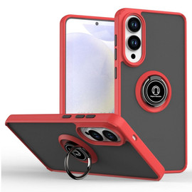 Transparent Hybrid Case with Ring Grip for Samsung Galaxy S25 Edge - Red