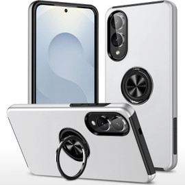 360 Rotating Ring Grip Hybrid Case for Samsung Galaxy S25 Edge - Silver