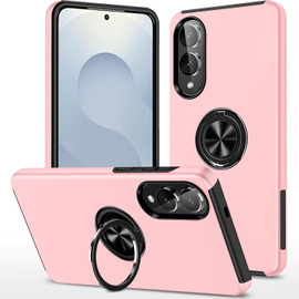 360 Rotating Ring Grip Hybrid Case for Samsung Galaxy S25 Edge - Pink