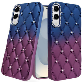 Floral Joy Diamond Crystal TPU Case for Samsung Galaxy S25 Edge - Dark Blue Burgundy