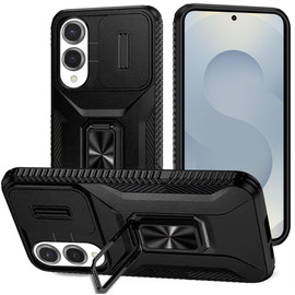 Combat Tough Series Ring Holder Case with Camera Lens Cover for Samsung Galaxy S25 Edge - Black