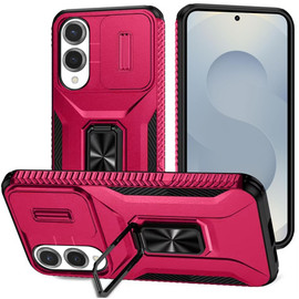 Combat Tough Series Ring Holder Case with Camera Lens Cover for Samsung Galaxy S25 Edge - Hot Pink