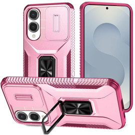 Combat Tough Series Ring Holder Case with Camera Lens Cover for Samsung Galaxy S25 Edge - Pink Burgundy