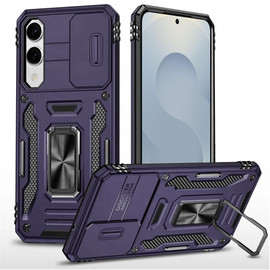 Military Grade Ring Holder Case with Camera Lens Cover for Samsung Galaxy S25 Edge - Purple