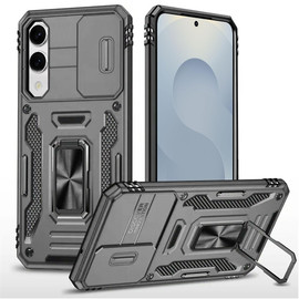 Military Grade Ring Holder Case with Camera Lens Cover for Samsung Galaxy S25 Edge - Grey