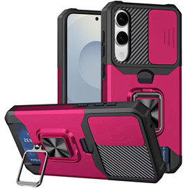 Military Grade All-In-One Ring Stand Card Case for Samsung Galaxy S25 Edge - Hot Pink