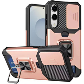 Military Grade All-In-One Ring Stand Card Case for Samsung Galaxy S25 Edge - Rose Gold