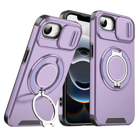 Dual Layer MagSafe Case with Rotating Stand and Privacy Camera Cover for iPhone 16e - Purple