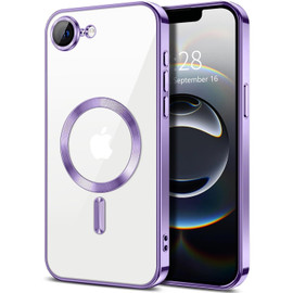 Electroplated Clear MagSafe Case with Camera Lens Protector for iPhone 16e - Purple