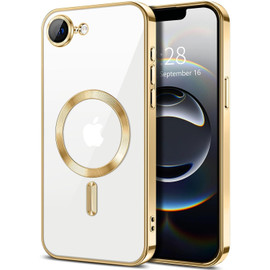 Electroplated Clear MagSafe Case with Camera Lens Protector for iPhone 16e - Gold